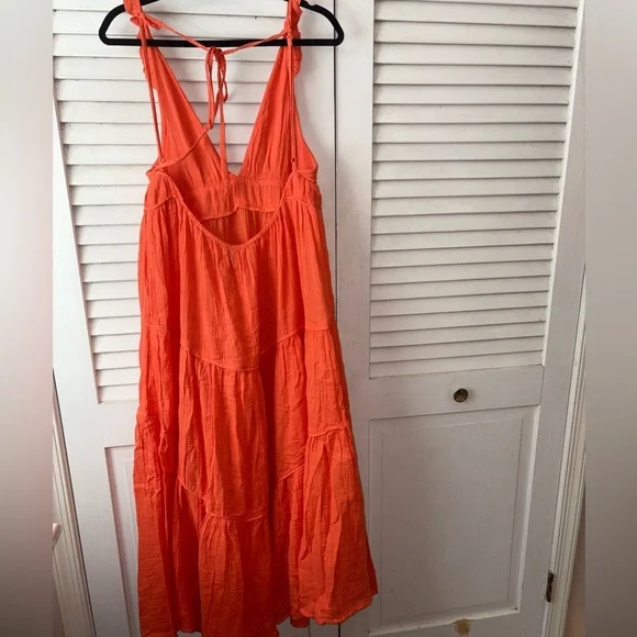 Anthropologie Celadon Flame Orange Backless Midi Dress NWT Size L - Picture 6 of 8